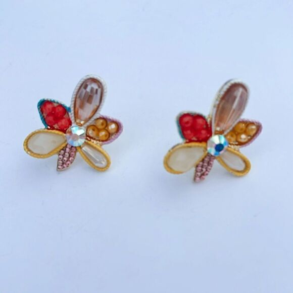 Multicolor flower stud earrings A6 - Picture 4 of 6